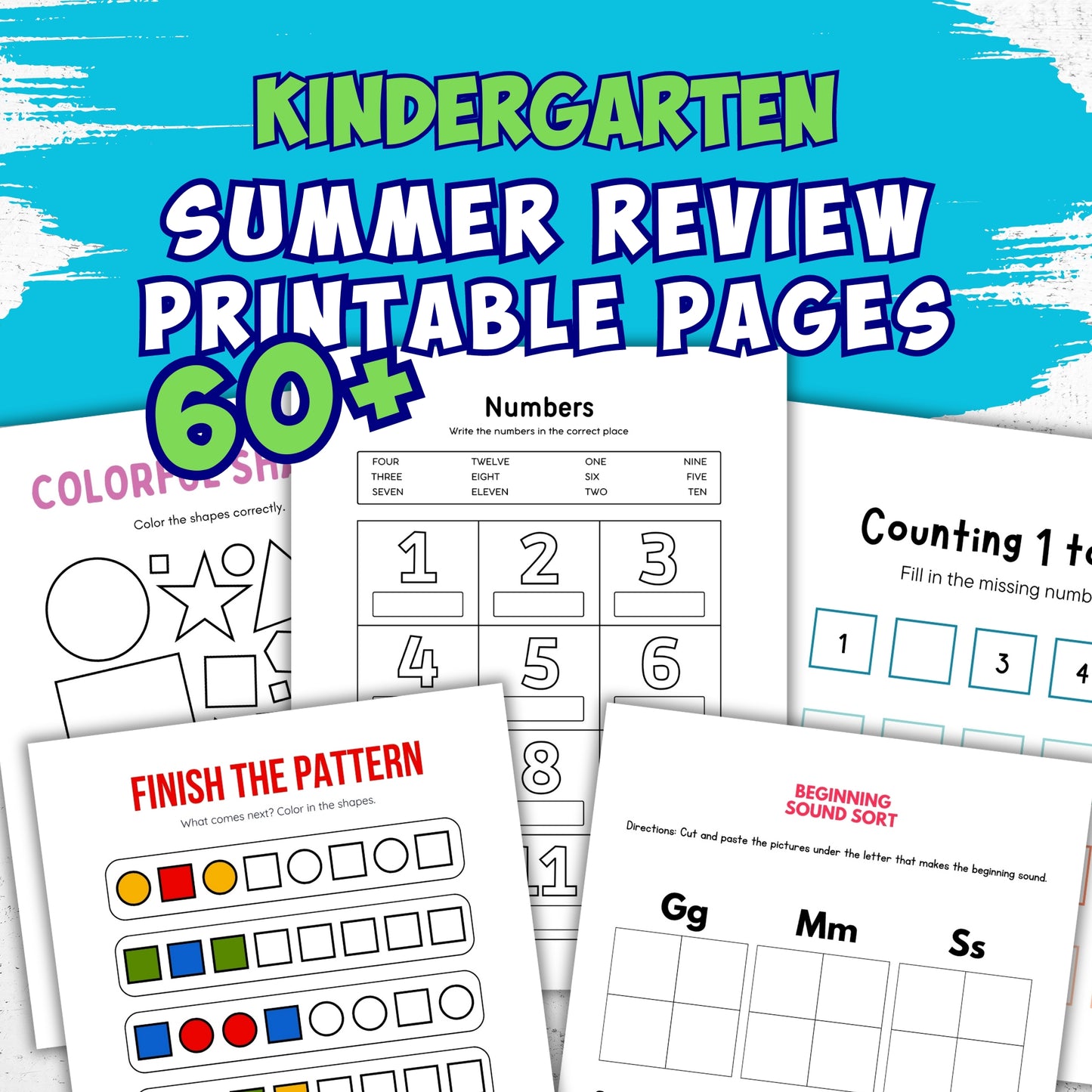 60+ Kindergarten Summer Review Printable Worksheets, Elementary School, Ready To Print